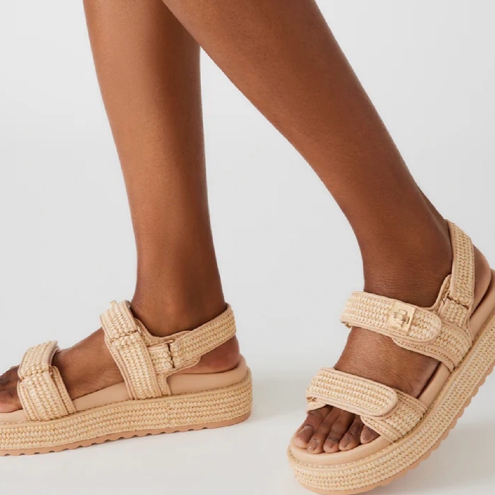 Big Mona by Steve Madden Woven Platform Sandals in Beige